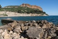 Cassis, Corton Beach with a view of Cap Canaille Royalty Free Stock Photo