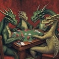 Cassius Marcellus Coolidge Dragons Playing Poker Painting AI Illustration Dinosaurs Gaming Art Print Royalty Free Stock Photo