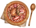 Cassoulet, a dish with white beans, duck leg, sausage and bacon