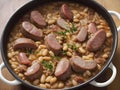 Cassoulet's Harmony of Slow-Cooked Pork, Sausages, and White Beans Royalty Free Stock Photo