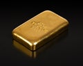 Cast gold bar, Stamped bullion bar, refined gold, front view over black