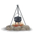 Cast-iron cauldron over the campfire, hand drawn, watercolor Royalty Free Stock Photo