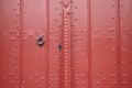 Cast iron door knocker and lock on an old door. Royalty Free Stock Photo