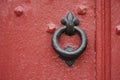 Cast iron door knocker on an old door. Royalty Free Stock Photo