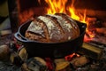 cast iron dutch oven with freshly baked bread