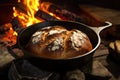 cast iron dutch oven with freshly baked bread Royalty Free Stock Photo