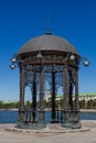 Cast-iron gazebo on the embankment of the Isetsky pond in Yekaterinburg in the Sverdlovsk region