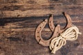 Cast iron metal horseshoes and rope Royalty Free Stock Photo