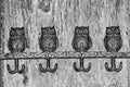 Cast Iron Owl Hooks on Old Barn Wood