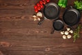 Cast-iron pan and spices, view from above