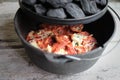 Cast Iron Pasta Stuffed Shells Dinner On Wooden Background