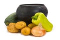 Cast iron pot and vegetables Royalty Free Stock Photo