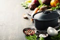 Cast iron pot and vegetables Royalty Free Stock Photo