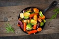 Cast iron skillet of roasted autumn vegetables Royalty Free Stock Photo