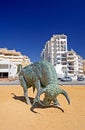 Cast Iron Spanish Bull in center of Roundabout Royalty Free Stock Photo