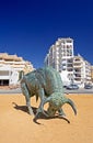 Cast Iron Spanish Bull in center of Roundabout