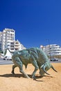 Cast Iron Spanish Bull in center of Roundabout Royalty Free Stock Photo