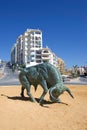 Cast Iron Spanish Bull in center of Roundabout Royalty Free Stock Photo