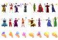 Cast spell icons set cartoon vector. Magic power female