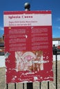 Information sign on the exterior of the unfinished Church (18th century) of Castano del Robledo, Huelva. Spain