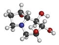 Castanospermine alkaloid molecule. Isolated from Castanospermum australe. 3D rendering. Atoms are represented as spheres with