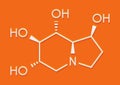 Castanospermine alkaloid molecule. Isolated from Castanospermum australe. Skeletal formula.