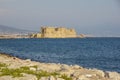 Castel dell`Ovo italian for the Egg fortress in the harbor of Naples in Italy, with the Gulf of Naples Royalty Free Stock Photo