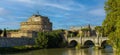 Castel Sant\'Angelo and the Sant\'Angelo Bridge over the River Tiber, Rome, Italy Royalty Free Stock Photo