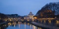 Castel Sant\'Angelo bridge in Rome, Italy with statues of angels. In the background the basilica of San Pietro Royalty Free Stock Photo