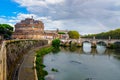 Castel Sant `Angelo or castle of Holy Angel and Ponte Sant `Angelo or Aelian Bridge in Rome. Italy Royalty Free Stock Photo