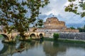 Castel Sant `Angelo or castle of Holy Angel and Ponte Sant `Angelo or Aelian Bridge in Rome. Italy Royalty Free Stock Photo