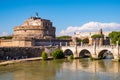 Castel Sant`Angelo mausoleum - Castle of the Holy Angel and Ponte Sant`Angelo bridge over Tiber river in Rome in Italy