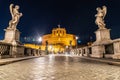Castel Sant Angelo night view from Ponte Sant Angelo, Rome, Italy Royalty Free Stock Photo