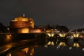 Castel Sant`Angelo and Ponte Saint Angelo bridge by night in Rome, Italy
