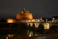 Castel Sant`Angelo and Ponte Saint Angelo bridge by night in Rome, Italy