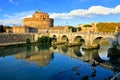 Castel Sant Angelo with reflections in the Tiber River, Rome, Italy Royalty Free Stock Photo