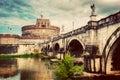 Castel Sant'Angelo, Rome, Italy. Tiber river and the Sant'Angelo bridge Royalty Free Stock Photo