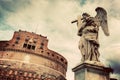 Castel Sant'Angelo, Rome, Italy. View from the bridge. Vintage Royalty Free Stock Photo