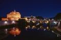 The Castle of the Holy Angel and the bridge of angels. Rome at night.