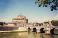Castel Santangelo fortress and bridge view in Rome, Italy.