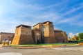 Castel Sismondo brick castle with tower on Piazza Malatesta square in old historical touristic city centre Rimini