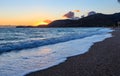 Sea sunset on Borsh beach, Albania.