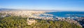 Castell de Bellver castle with Palma de Mallorca and harbor travel traveling holidays vacation aerial photo panorama in Spain Royalty Free Stock Photo