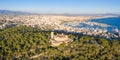 Castell de Bellver castle with Palma de Mallorca and harbor travel traveling holidays vacation aerial photo panorama in Spain Royalty Free Stock Photo