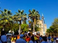 Castellers, human tower Catalonia tradition in Castelldefels, Spain