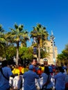 Castellers, human tower Catalonia tradition in Castelldefels, Spain