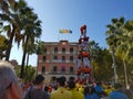 Castellers, human tower Catalonia tradition in Castelldefels, Spain