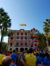 Castellers, human tower Catalonia tradition in Castelldefels, Spain