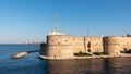 The Castello Aragonese ion the Taranto canalboat in a sunny day on blue sky background