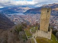 Castello Baradello overlooking Italian town Como Royalty Free Stock Photo